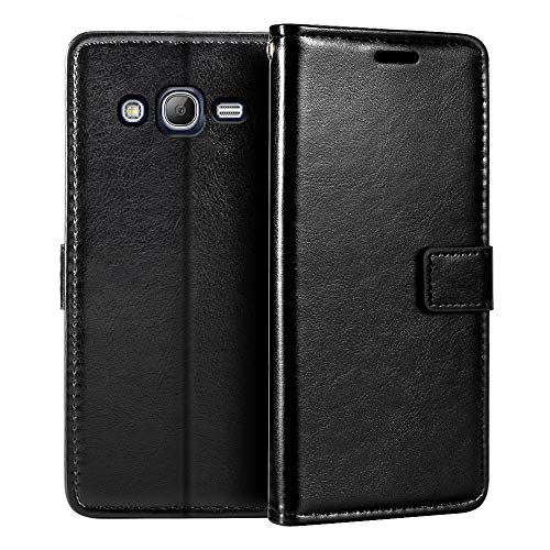 Shantime Leather Case Compatible with Samsung Galaxy Grand Duos i9082, Business Design Magnetic Flip Cover with 3 Card Slots, Photo Frame, and Hidden Wallet(Black)