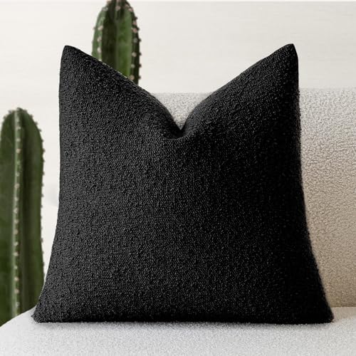 Image of Foindtower Decorative Textured Boucle Throw Pillow Covers Accent Solid Pillow Cases Neutral Soft Cozy Couch Cushion Case for Chair Sofa Bedroom Living Room Home Decor 18 x 18 Inch,Black