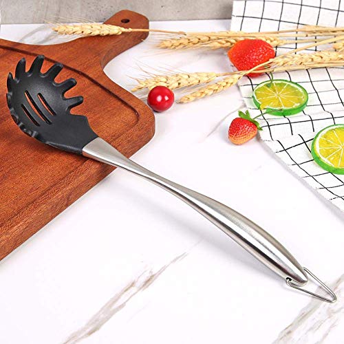 Image of Good Grip Pasta Fork Spaghetti Server Silicone+Strong and Durable Nylon Core with Stainless Steel + Silicone Handle for Non-Stick Cookware Utensil Steel Pasta Server (Red)