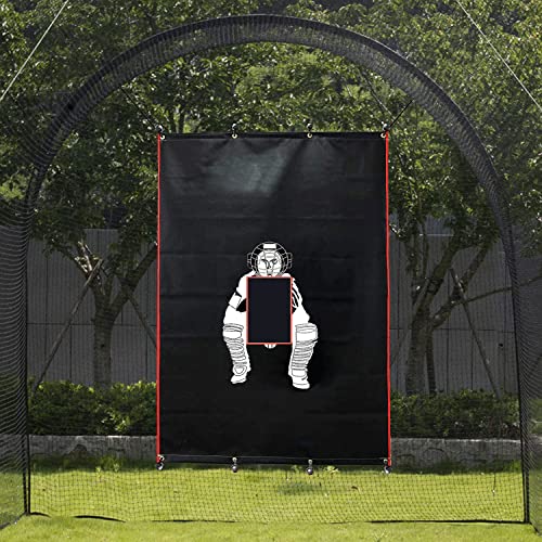 Supvetion Baseball Backstop With Strike Zone Vinyl Baseball Batting Cage Backstop With Catcher Image Baseball Softball Pitcher Training Equipment Aid For Batting Hitting Pitching(5 X 6 Ft) #TOP15