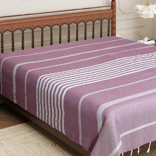 Image of Handmade Double Bedsheet 210 TC | Without Pillow Cover | Handloom Cotton Bedsheets for Double Bed | Double Bedsheet for Summer (Size 90X100 Inches, 7.5 x 8.3 Feet (Rose Ebony, King Size)