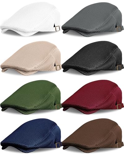Image of Chuarry 8 Pack Newsboy Cap for Men Mesh Flat Cap Gatsby Golf Cabbie Hunting Driving Summer Hat for Men
