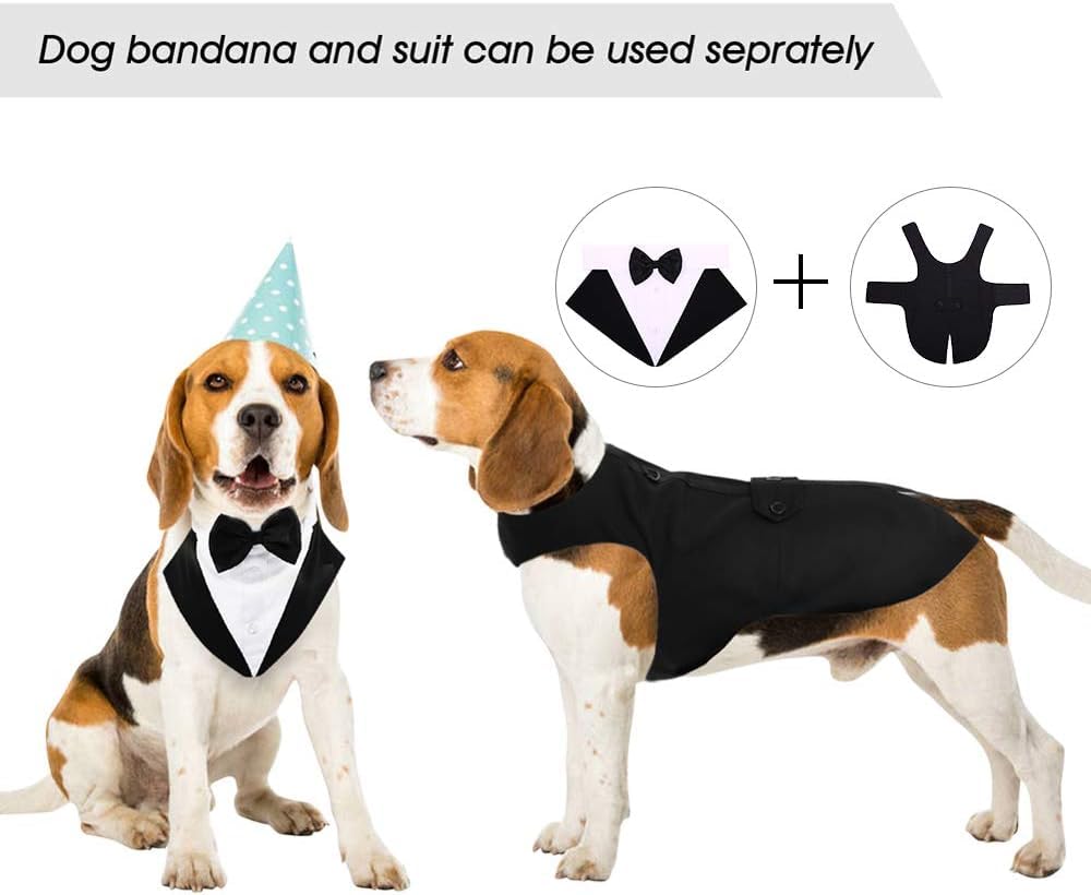 Puptail Cotton Dog Suit and Bandana Set, Wedding Party Attire for Dogs, Formal Dog Bow Tie Shirt, Large and Medium Dogs, Golden Retriever, Labrador (Large, 1 count) 1