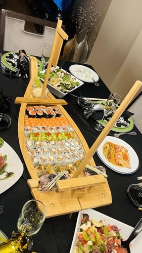 Plato grande para sushi en forma de bote de bambú 70cm miniatura 5