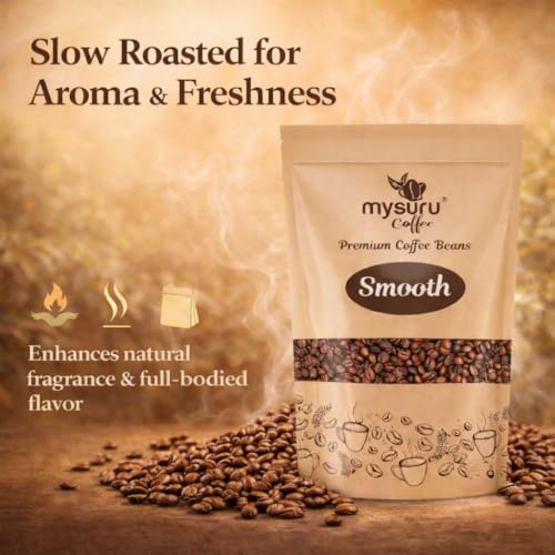 Image of Mysuru Coffee Premium Whole Roasted Beans [750g - SMOOTH] Pure Arabica - 80% | Robusta - 20% Cafe Blend Medium Roast Fresh Single Origin Coffee