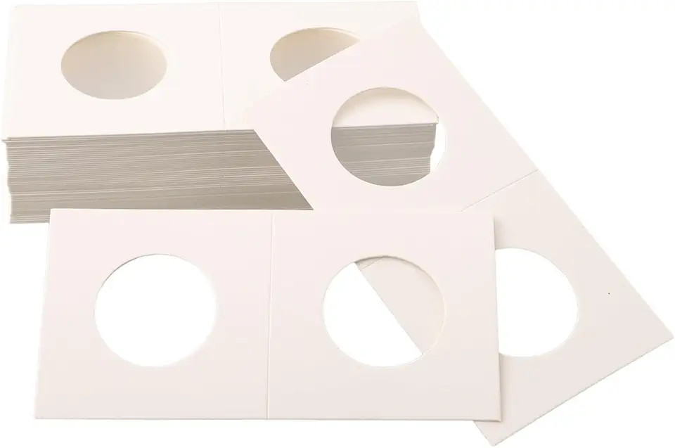 Porta-moedas 12 tamanhos de papel quadrado de papelão para armazenamento de selos e moedas, mangas protetoras grossas para coleções comemorativas de prata, numismática branca (20,5 mm)