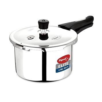 Pigeon by Stovekraft Elite Shine 2 L Tri-Ply Body Outer Lid Pressure Cooker Induction and Gas Stove Compatible that Distributes Heat Evenly for Uniform Cooking (Stainless Steel, Silver)