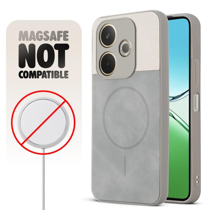 Image of Bintage CASE Mac Safe Design Hard Light Weight Back Case | Soft Border Camera Protect | Dual PU Leather Finish Back Cover Compatible for Oppo A5 Pro 5G - White & Grey