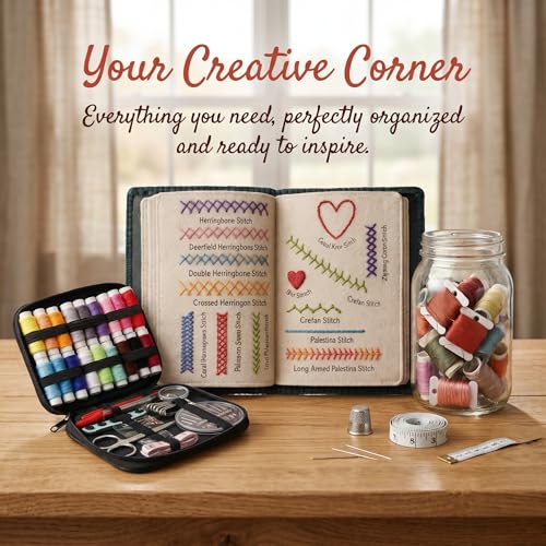 Image of ARTACE Embroidery Stitch Book Kit for Beginners, Cross Stitch Starter Kit with Practice Book, DIY Craft Embroidery Patterns for Adults, Stitch Sampler Book