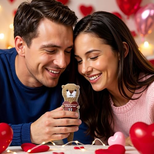 Image of Cute Crochet Valentine's Gift - Handmade Love Gift Holding Heart - Romantic inchto My Other Half inch Gifts for Him or Her - Anniversary Keepsake for Wife, Husband, Girlfriend or Boyfriend