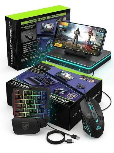 Image of BVG 4-in-1 Mobile Gaming Combo: RGB One-Handed Keyboard, Gaming Mouse, Converter & Stand for Android, Lag-Free Wired & Wireless Connection for FPS Games
