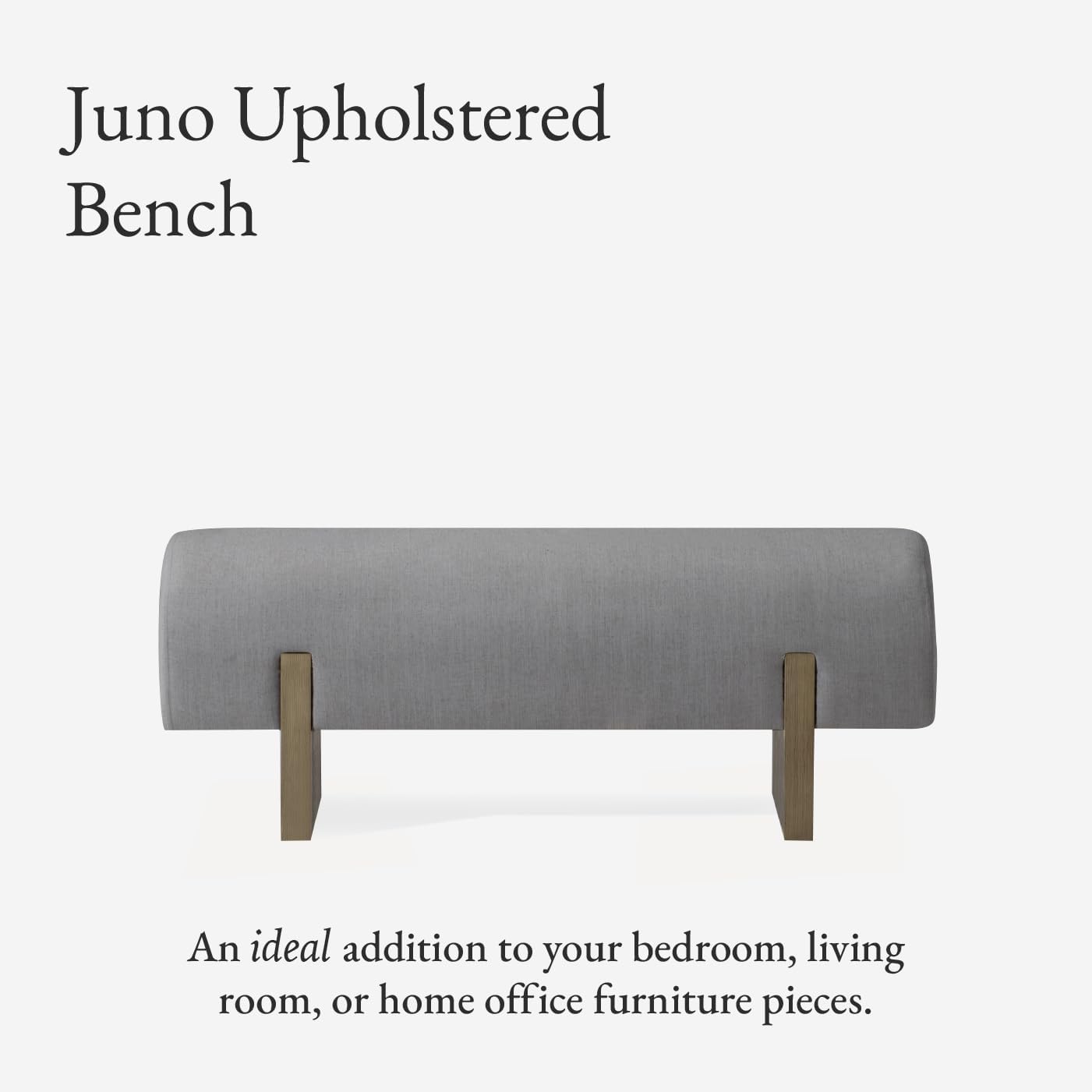 Maven Lane Juno Modern Wooden Upholstered Bench, Padded Seat for Kitchin Dining Room Table, Entryway Accent, or Window Seating in Refined Grey Finish