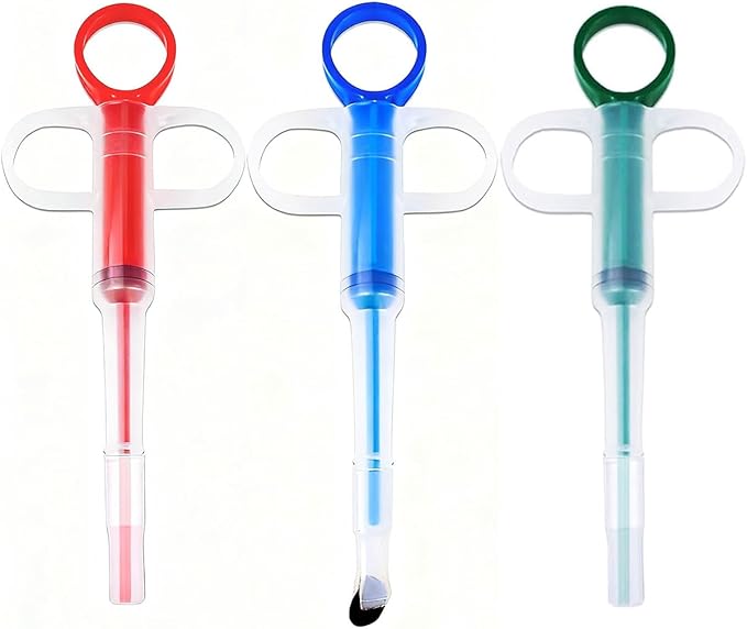 3PCS Pet Pill Shooter Plunger Popper for Small Cats Dogs Soft Tip Tablet Pusher Animal Medicine Feeder Feeding Accessories for Animals(3 Colors)