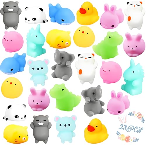 UMEELR 28 Pack Mochi Squishies Toys, Easter Egg Basket Stuffing,Egg Hunt Party Favors Stress Relief Squishy for Boys Girls School Classroom Prize