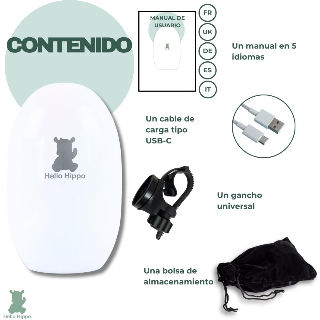 Hello Hippo - Baby Rocker | Mecedor de Carrito de Bebé - Cuna Mecedora Automática Silenciosa y Compacta | Mecedora Bebé Eléctrica Portátil con Fijación Universal | USB-C