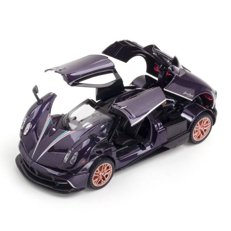 Image of Pagani Huayra 1:32 Die-Cast Metal Toy Car | Alloy Pull Back Sports Model with Openable Doors, Light & Music | Miniature Car Toy for Kids & Boys | Best Gift for Car Lovers | Colour as Per Stock