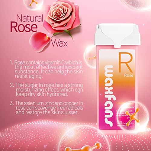 Waxfans Roll On Wax,Rose Wax Roller Refill For Body Area Waxing,Natural Roses Keep Skin Hydrated And Shiny, Long-Lasting Hair Removal Effect And Durable (2 Pack) #TOP3