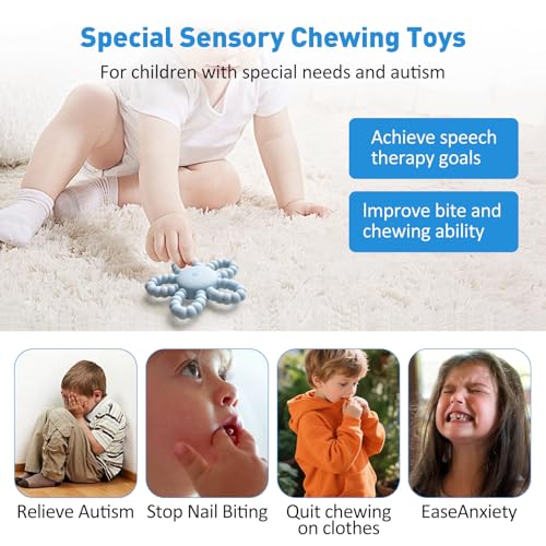 Image of Vibrating Sensory Chew Toy, Vibrating Teether for Baby, Silicone Children Infant Teething Ring Relief for Babies 0-6 0-12 0-36 Month, USB Chargeable &3X Vibration Gift Kid with Autism Toddler