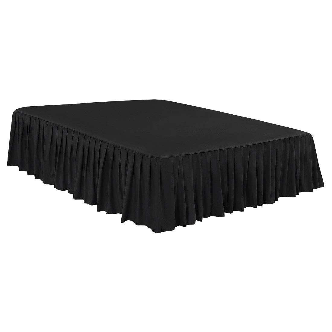 PiccoCasa - Gonna per letto con ruches in poliestere spazzolato di qualità hotel, durevole, resistente alle rughe e allo sbiadimento, per camera da letto, 45,5 cm, colore: Nero