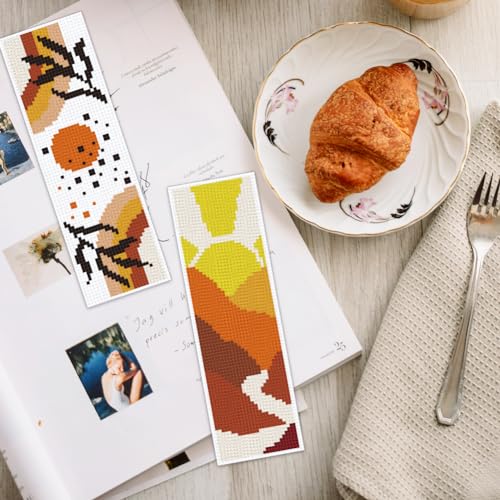 Image of INFUNLY 6PCS Boho Cross Stitch Bookmark Kits 8''x2.4'' Landscape Bookmark Making Kit Moon Phases DIY Stamped Embroidery Bookmarks for Beginners with Instruction for Book Lovers Reader Writers Gift