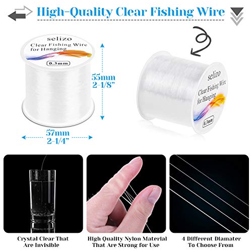 Image of Fishing Wire for Hanging, Selizo 4Pcs Clear Fish Line Fishing String Invisible Monofilament Nylon Thread for Hanging Decorations, Balloon Garland, Jewelry Making, Beading and Crafts
