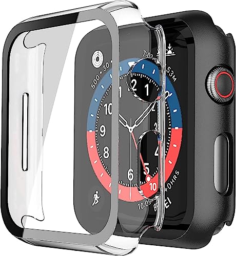Image of Misxi Screen Protector Case for 40mm Apple Watch SE3 /SE2 /SE /Series 6 /5 /4 | 2-Pack Cover with Tempered Glass for SE3 /SE2 /SE /Series6 /5 /4, Scratch Resistant Sensitive Touch, 1 Black + 1 Transparent