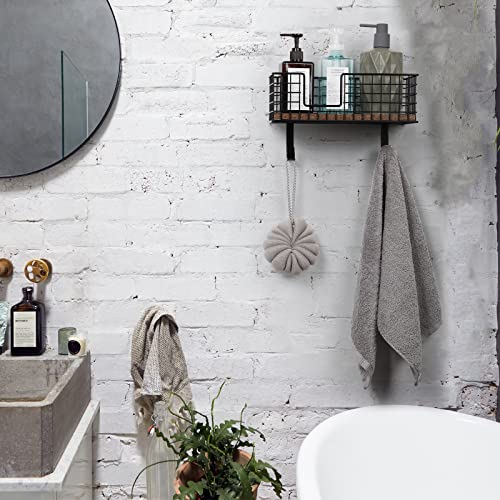 Iron Board Rack Wall Mount Ironing Hanger With Basket, Wall Ironing Board Holder With Hooks Laundry Organizer Racks Wall Mounted Iron Stand With Wood Base Metal Floating Shelves For Bathroom Hallway #TOP5