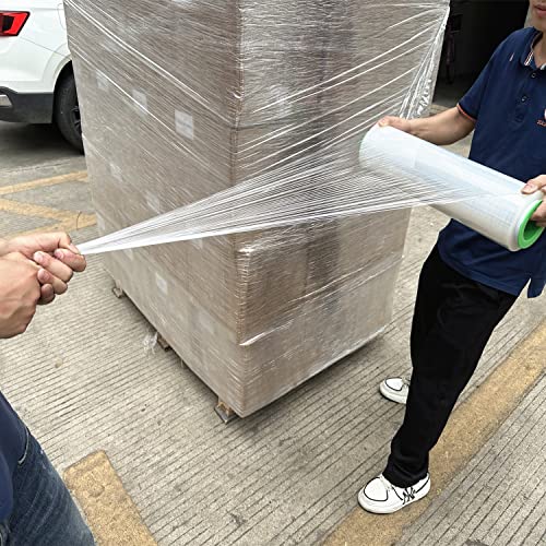 Image of 2-Pack Clear Stretch Wrap 18 inch x 1000 Feet 80 Gauge Industrial Strength with Plastic Handle, Plastic Pallet Supplies Durable Self-Adhering for Packing, Moving, Heavy Duty Shrink Film Rolls