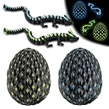 JOMBY 2 Stück 3D-gedruckte Dracheneier, geheimnisvolles Drachenei, leuchtet im Dunkeln, UV-reaktiv, bewegliches Kristalldrachen-Spielzeug für Kinder ab 3 Jahren, Jungen und Mädchen, Heimdekoration