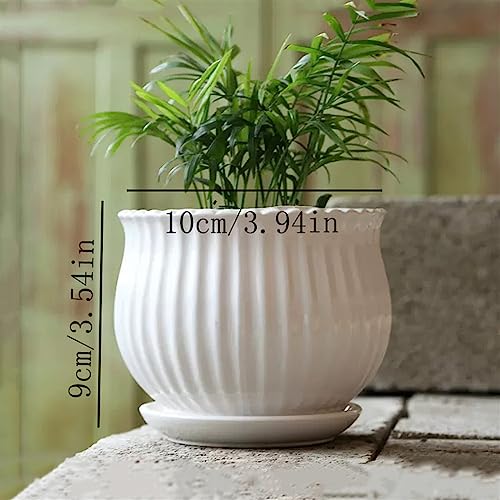 Pot de fleur en céramique blanche avec plateau taille S - 3