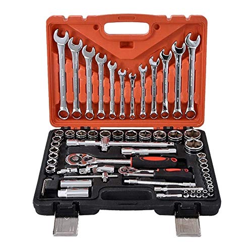 RUHEN Hand Tool Screwdriver Set 61 pcs/Set Socket Wrench Set Spanner Car Ship Machine Repair Service Tools Kit with Heavy Duty Ratchet Hardware Tool Kits Tool Kit