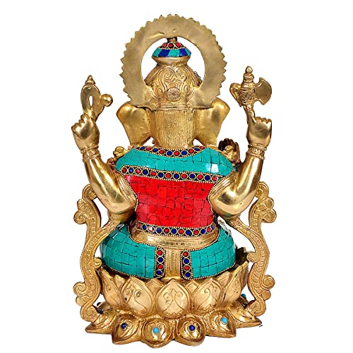 Image of Dattatreya Brass Lord Ganesha Ganpati Idol Vinayak Multicolour Height 13 Inch