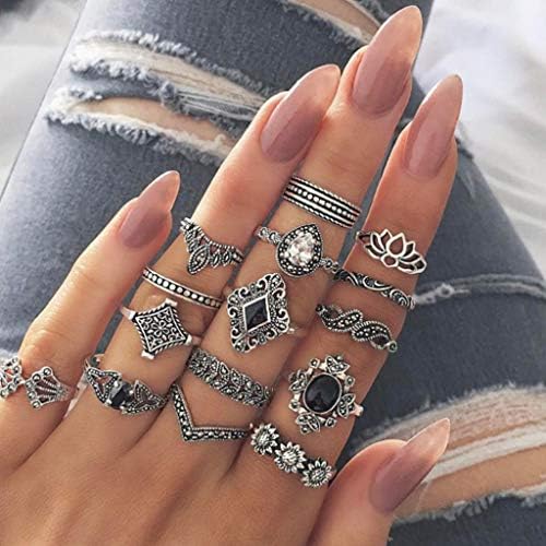 15Pcs Rings For Women Fashion Ring Set-Vintage Mid Rings Flower Crown Hollow Out Joint Knuckle Nail Ring - Festival And Birthday Gift, Suitable For Daily Life, Banque Party 4 15Pcs Rings For Women Fashion Ring Set-Vintage Mid Rings Flower Crown Hollow Out Joint Knuckle Nail Ring - Festival And Birthday Gift, Suitable For Daily Life, Banque Party