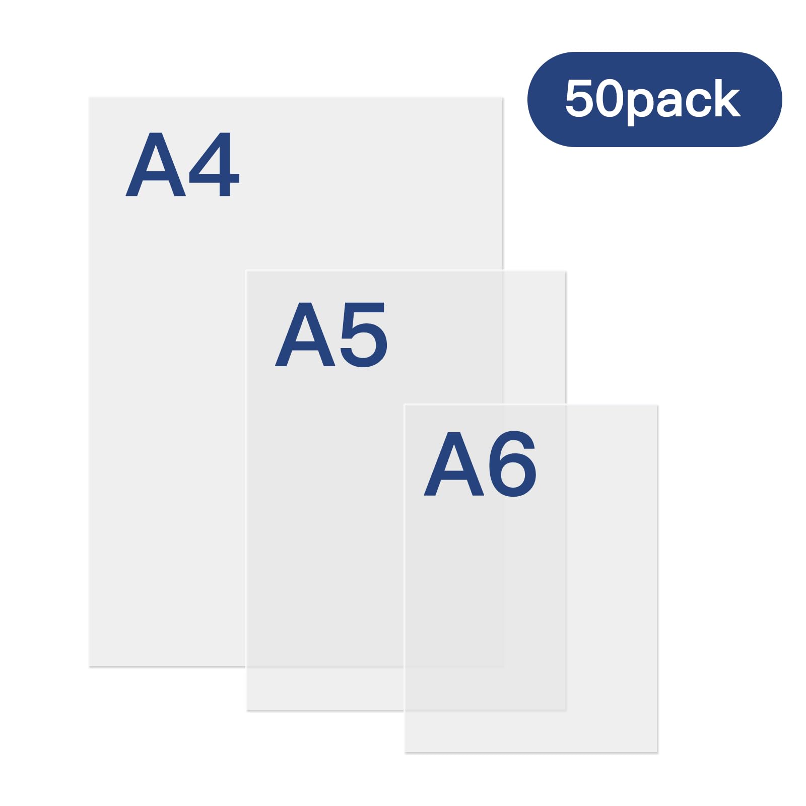 MAXDONE Fundas para plastificar transparentes, brillantes, de, A4, A5, A6, 50 unidades, 80 micras, adecuadas para todas las marcas de plastificadoras