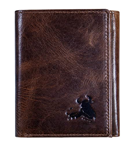 Contacts Men's Genuine Leather Wallet | RFID Blocking Wallet for Men | Bifold Wallet| 8 Card Slots, 1 ID Window, Brown, Classic