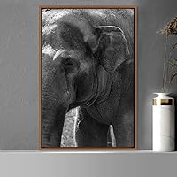 Framed Canvas Wall Art Duotone Elephants Animals Black and White Bohemian Duotone Elephants Expressive Grey Living Room Photography - 16x24 inches