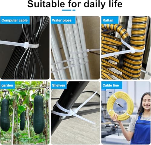 Image of bvslf 200 MM x 3.6 MM | Pack of 300 | Self Locking Nylon Cable Tie, Heavy Duty Weather-Resistant Cable Strap Zip Wire Fastener Organizer Tie, Ties for Cable Management Electrical Home Office