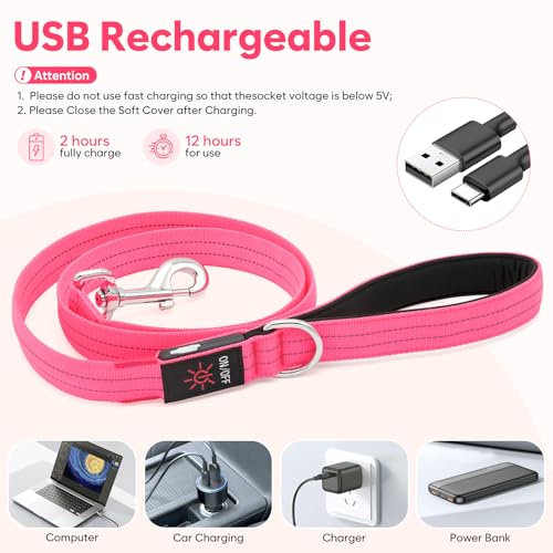 Kpuplol LED Dog Leash for Night Walking, 1600FT USB-Rechargeable Reflective & Glow-in-the-Dark Leash with Padded Handle - Image 3