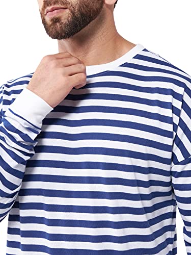 Image of GRITSTONES Men OversizedRound Neck Stripe Drop Shoulder Cotton T-Shirt
