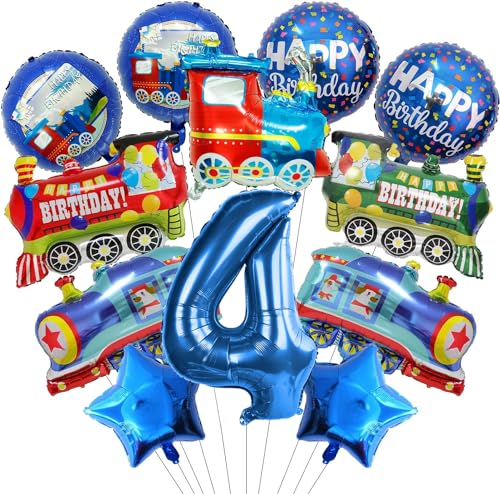 Train Ballon Anniversaire 4 Ans Set - 12 Pièces en Aluminium, Helium Gonflable pour Decoration Fête Enfant Garçon