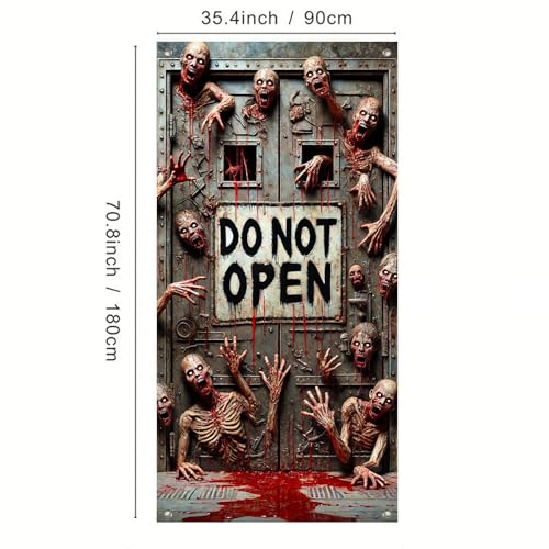 Image of BlissYard Halloween Door Cover Keep Out Zombie 71 x 35 Inch | Polyester, Zombie Hands Design, Haunted House Door Decor, Front Porch, Wall, Party and Photo Backdrop