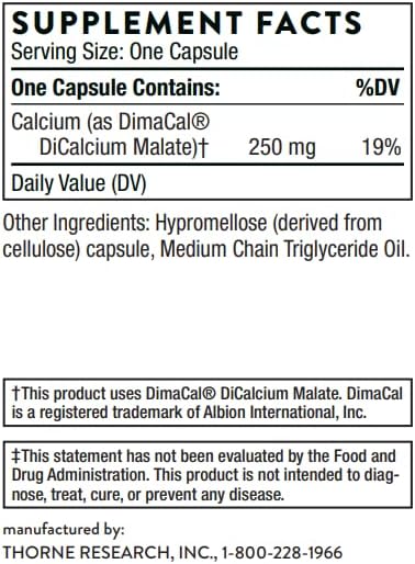 Thorne Calcium - (Formerly DiCalcium Malate) - Chelated Calcium for Enhanced Absorption with DimaCal for Bone Density Support - 120 Capsules