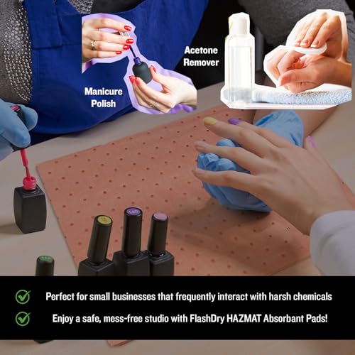 Image of FlashDry Chemical Spill Absorbent Pads - 10 Pads, 17.5 inchx13.5 inch, High Absorbency, Quick Liquid Cleanup, Chemical-Resistant, Durable Matting for Industrial, Lab & Workplace Use, Efficient Spill Control