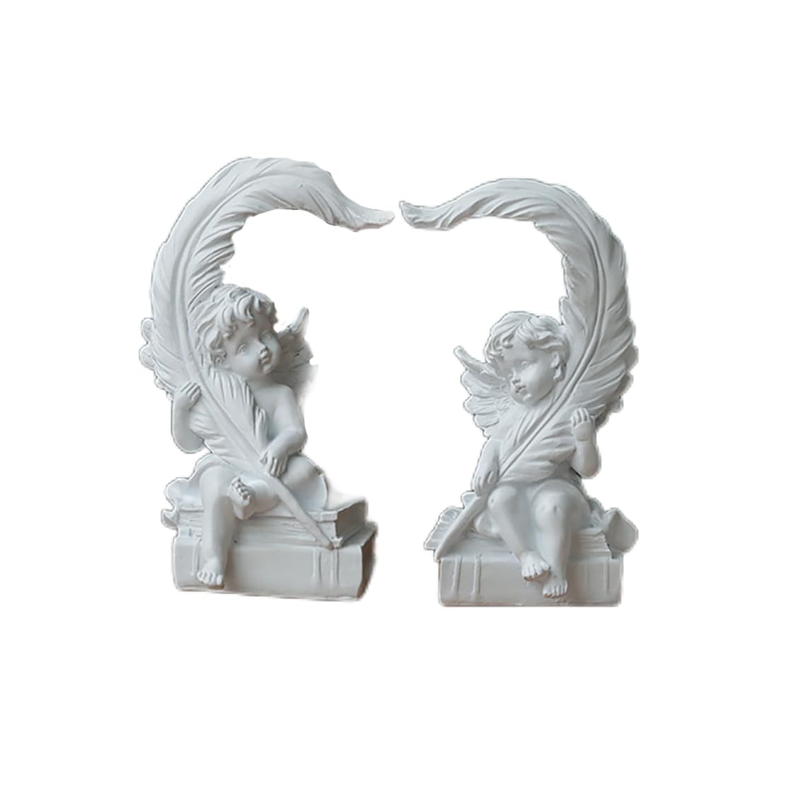 2PCS Angel Sculpture Roman Decorative Columns Props Shooting Garden Adorable Music Memorial Greek Statue Resin Figure Sculpture Crafts Ornament Collectible Figurines Home Living Room Decoration