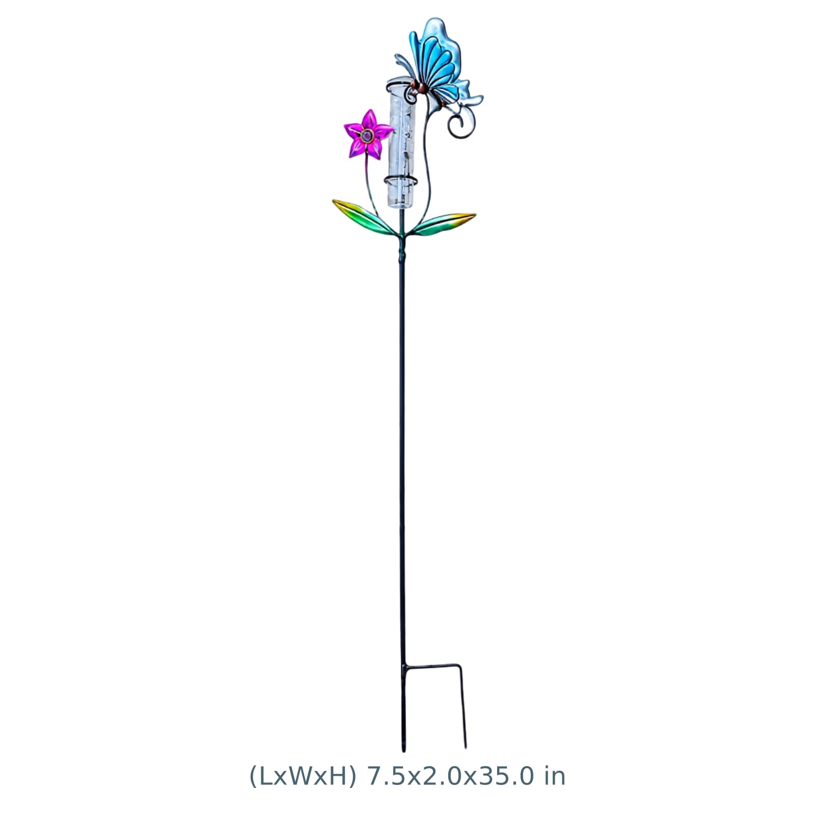 Dekorativer Regenmesser, Schmetterlings-Regenmesser für draußen mit blauem Metallstab, Eisenkunst-Gartenstecker zum Messen des Niederschlags in Garten, Rasen, Terrasse und Landschaftsdeko