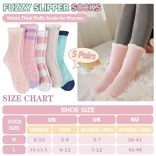 Image of Fuzzy Socks Warm Fluffy Winter Cozy Thick Plush Slipper Sleep Comfy Crew Socks for Women & Men 5 Pairs
