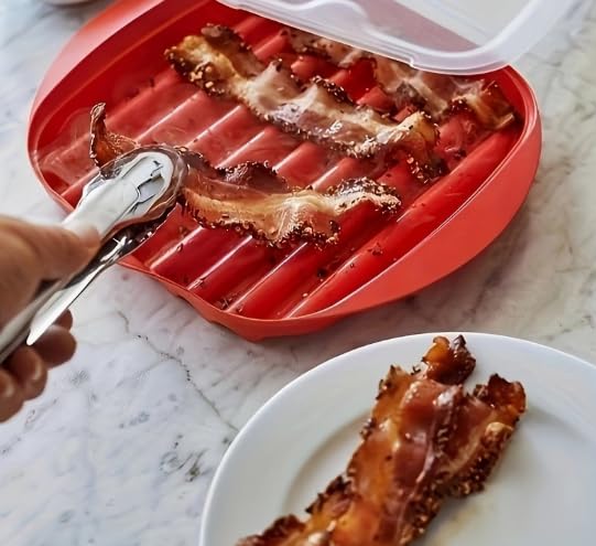 Microwave Bacon Crisper with Lid - Premium Bacon Tray for Microwave Cooking - Easy Cooking Bacon - Microwaveable Bacon Cooker - Bacon Crisper Microwave Tray - Durable, Compact Design