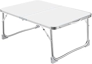 Folding Desk, Small Computer Desk Home Office Desk Foldable Table Study Writing Desk Workstation, Picnic Camping Table with 4 Anti-slip Feet, for Eating , Reading, Watching Movie on Bed Sofa (White)
