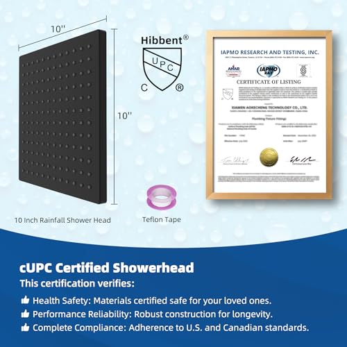 Hibbent cUPC Certified Metal Shower Head, 10'' High Pressure Rainfall Shower Head, Square Bathroom Waterfall Shower Heads, High Flow Fixed Showerheads with Adjustable Brass Ball Joint, Matte Black by Hibbent - Used condition - Image 7