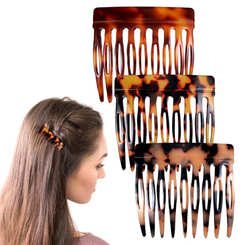 6Pcs Hair Side Combs for Women Fine Thin Hair Small French Side Hairs Comb Clips for Women Decorative Tortoise Shell French Twist Hairs Up-Do Styling Wedding Dating Accessories(Tortoise, Leopard)